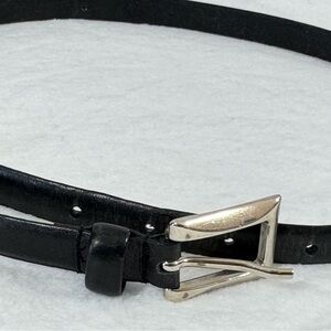 Limited Black Skinny Leather Belt with Silver Buckle Size S EUC
